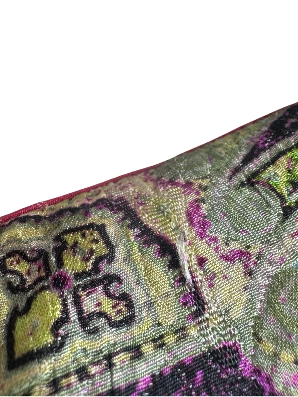 Set Of 2 ETRO Silk Throw Pillows 14x9 Red Pink Green Paisley Floral Designer